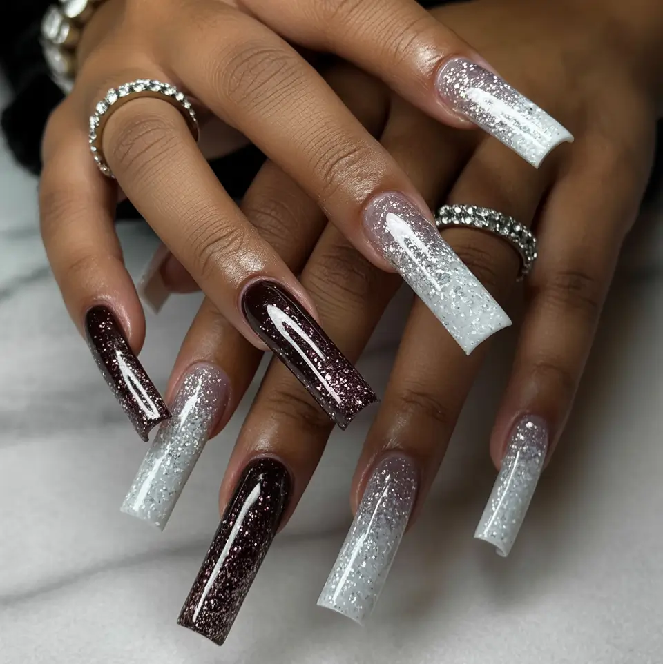 Fall Nail Colors for Brown Skin 2025 – Chocolate White Ombre