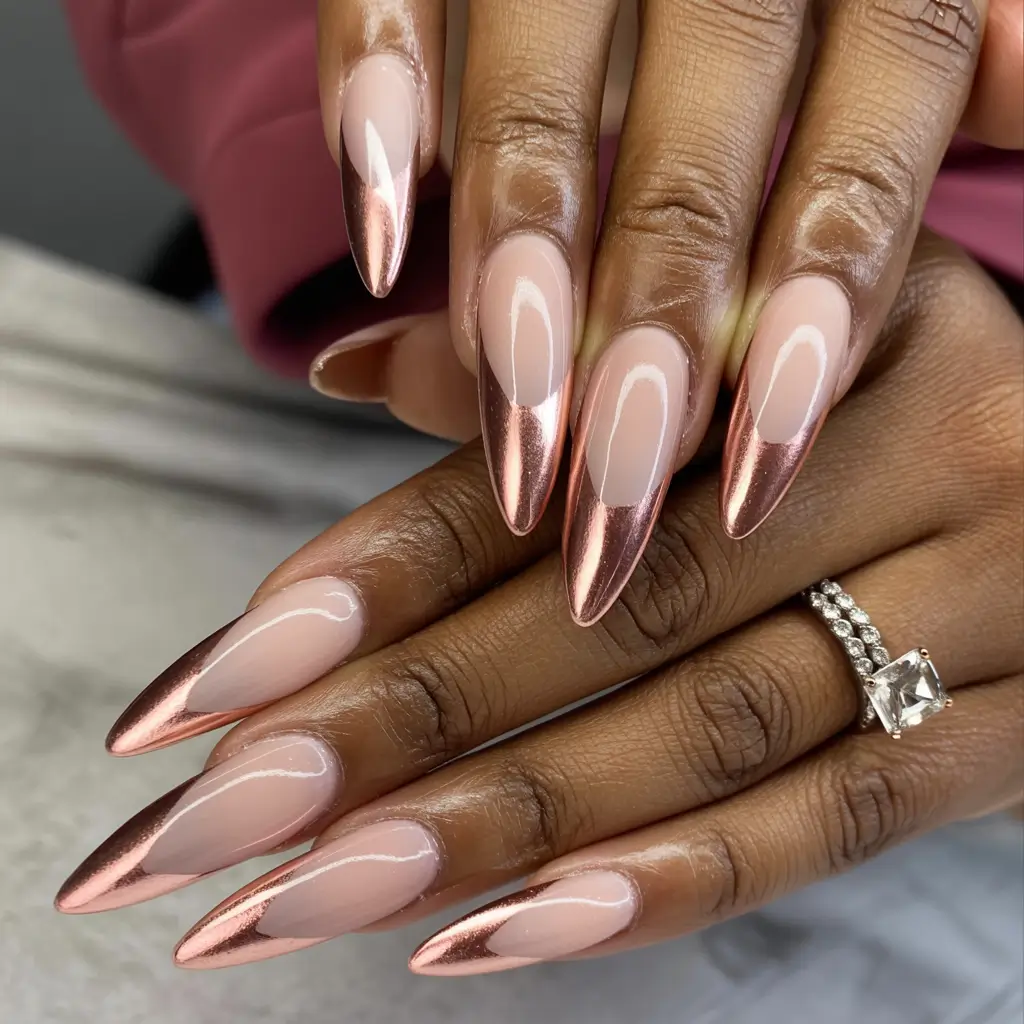 Fall Nail Colors for Brown Skin 2025 – Rose Gold Tips