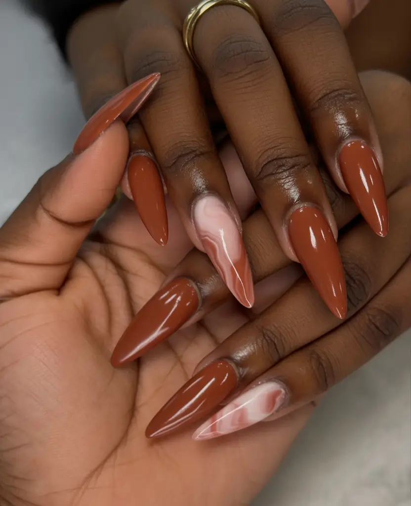 Fall Nail Colors for Brown Skin 2025 – Terracotta Marble