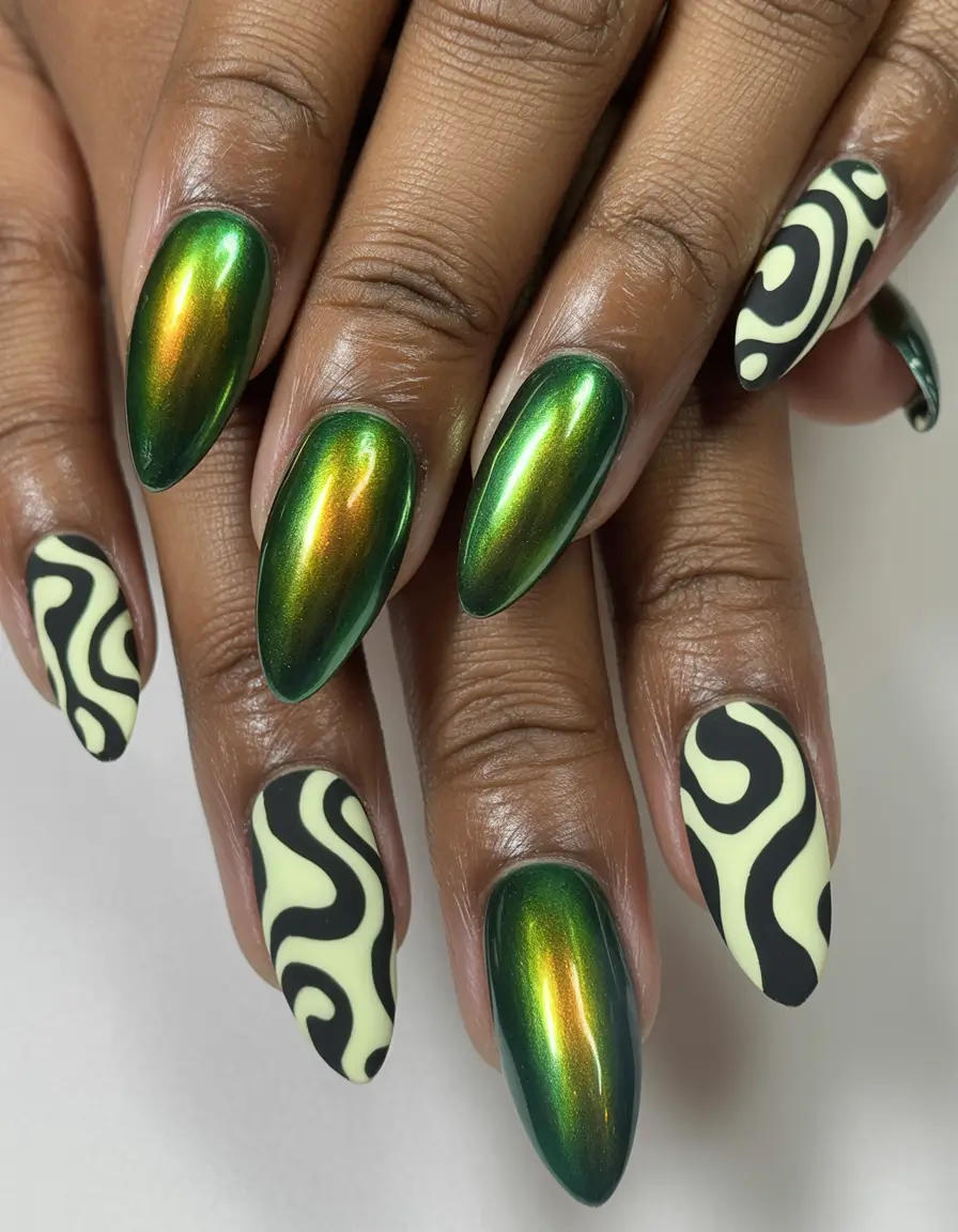 Fall Nail Colors for Brown Skin 2025 – Green Chrome