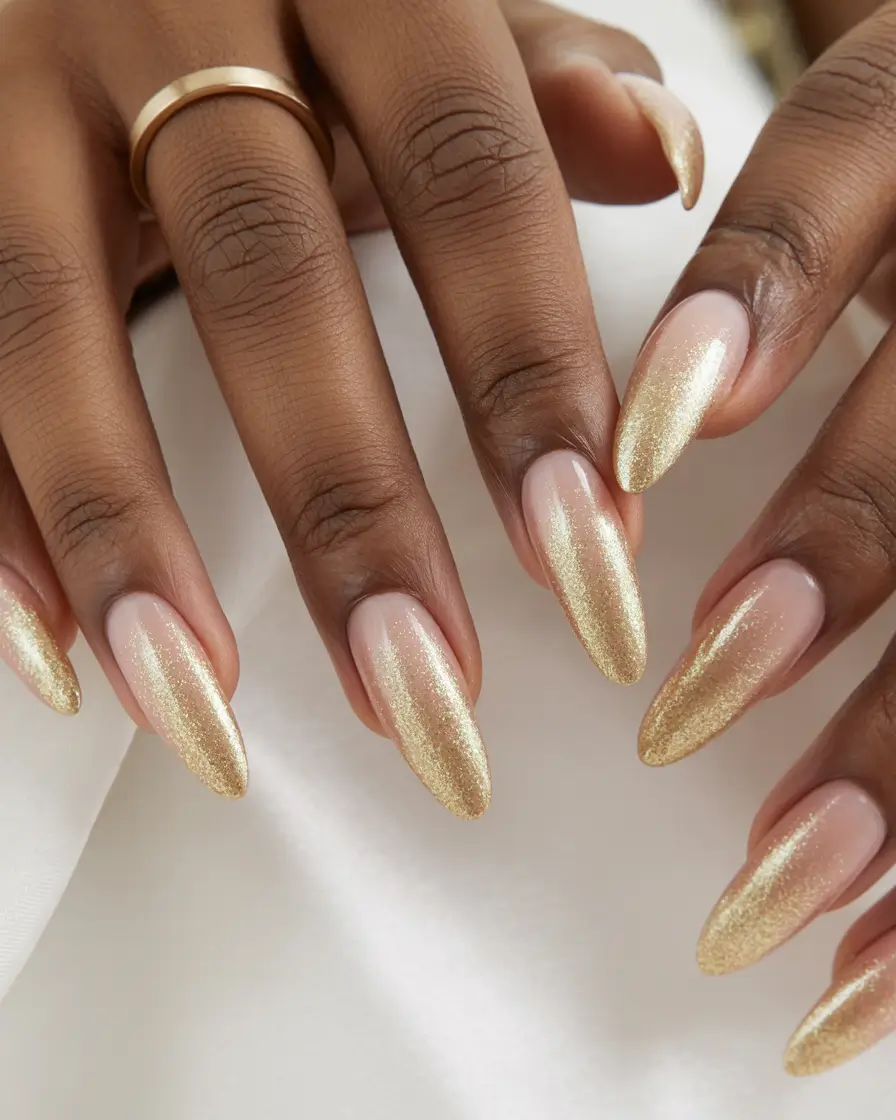 Fall Nail Colors for Brown Skin 2025 – Top Picks Gold-Dusted Almond Elegance