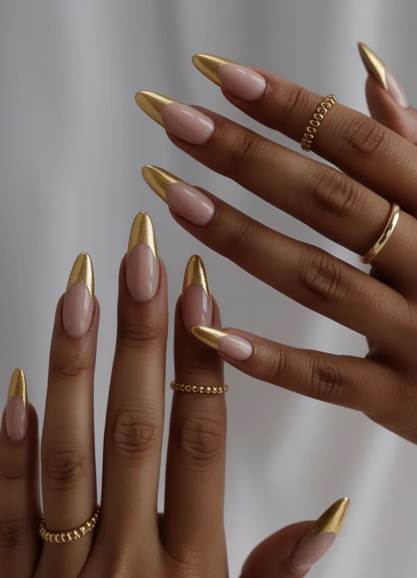 Fall Nail Colors for Brown Skin 2025 – Top Picks Golden-Tipped French Revival