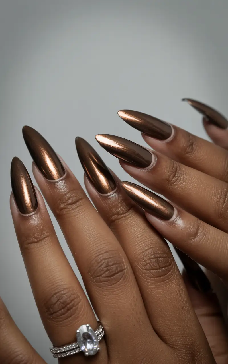 Fall Nail Colors for Brown Skin 2025 – Copper Chrome