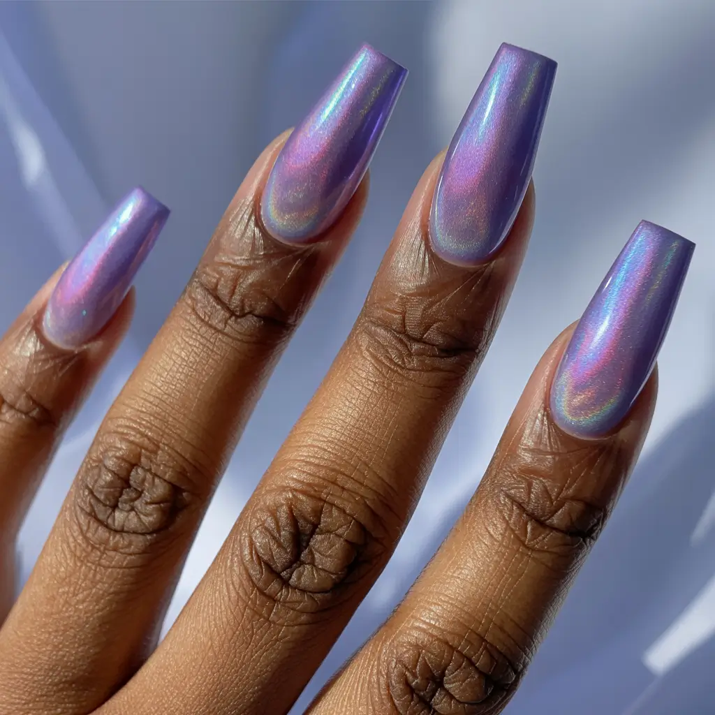 Fall Nail Colors for Brown Skin 2025 – Holographic Lilac