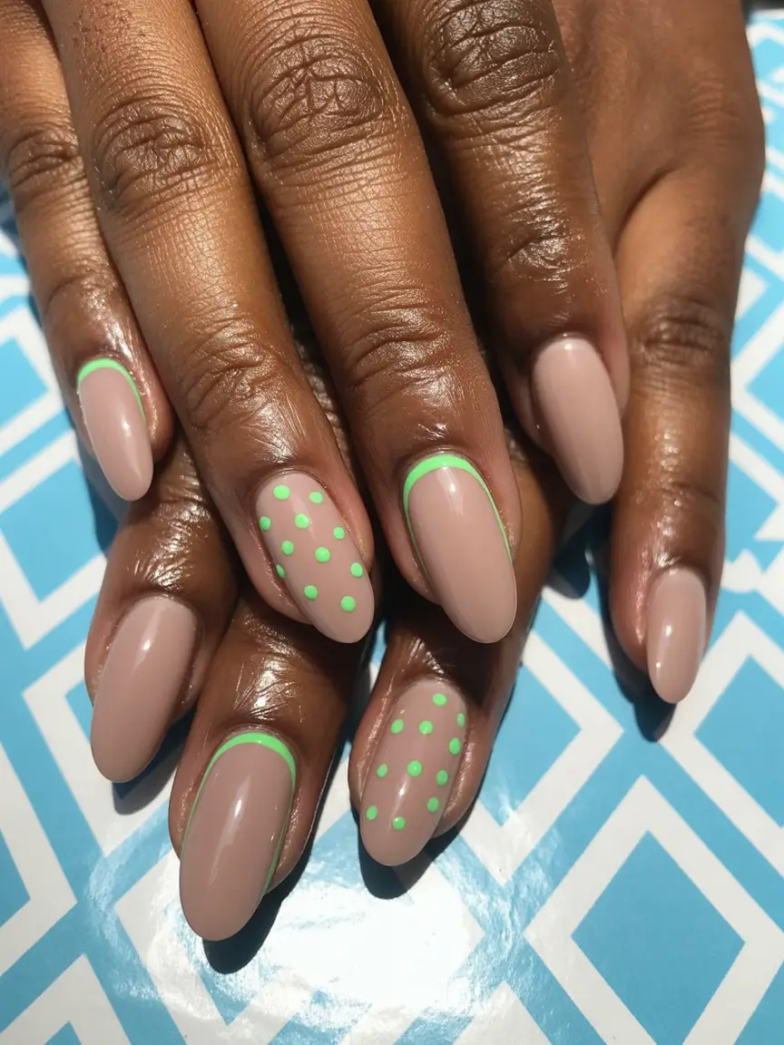 Fall nail colors for dark skin 2025 Nude with Minty Dots