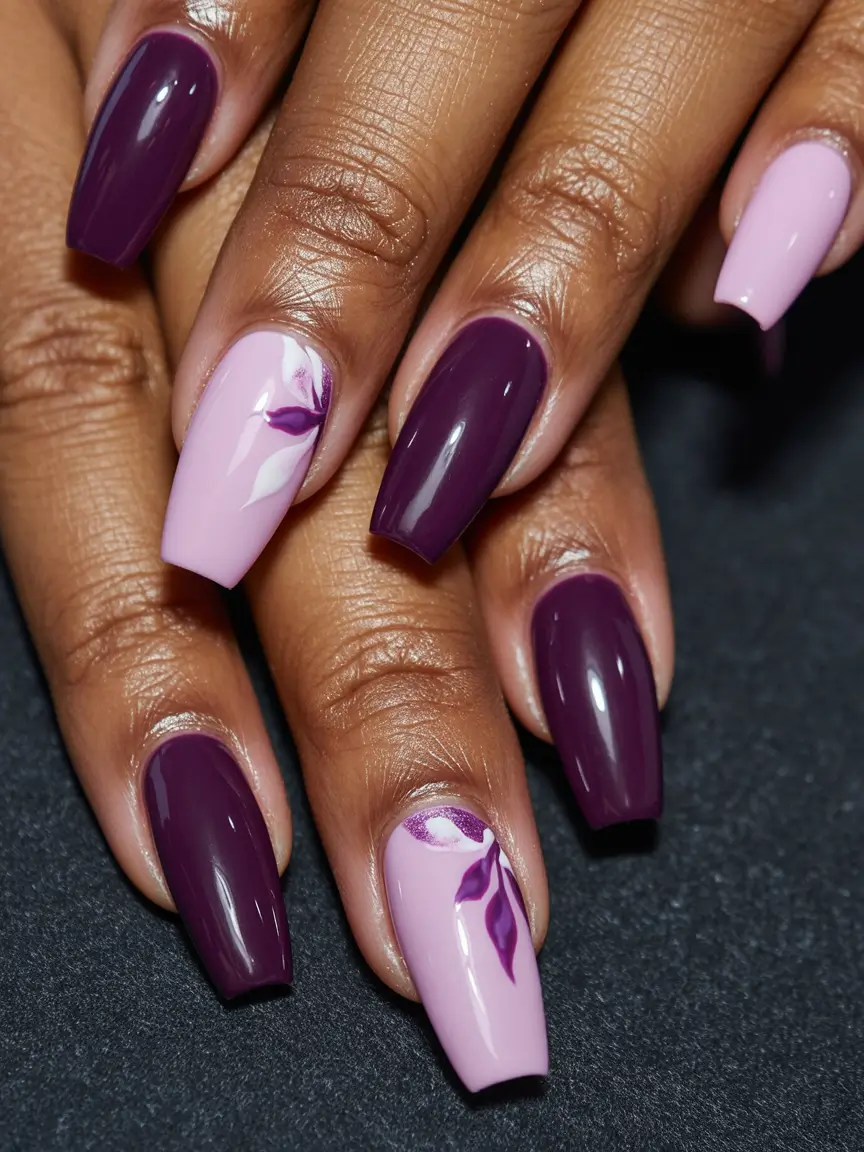 Fall nail colors for dark skin 2025 Plum and Lavender Contrast
