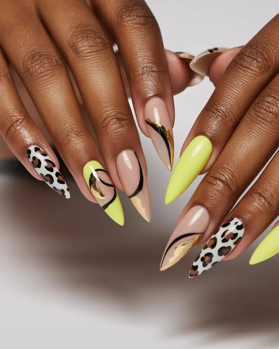 Fall nail colors for dark skin 2025 Lime Leopard Glam