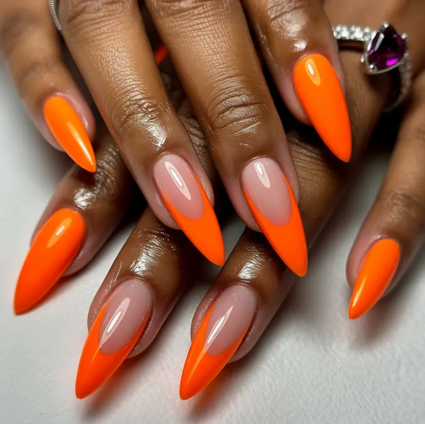 Fall nail colors for dark skin 2025 Neon Orange Drama