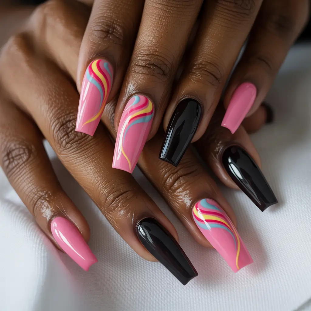 Fall nail colors for dark skin 2025 Retro Pink Black Contrast