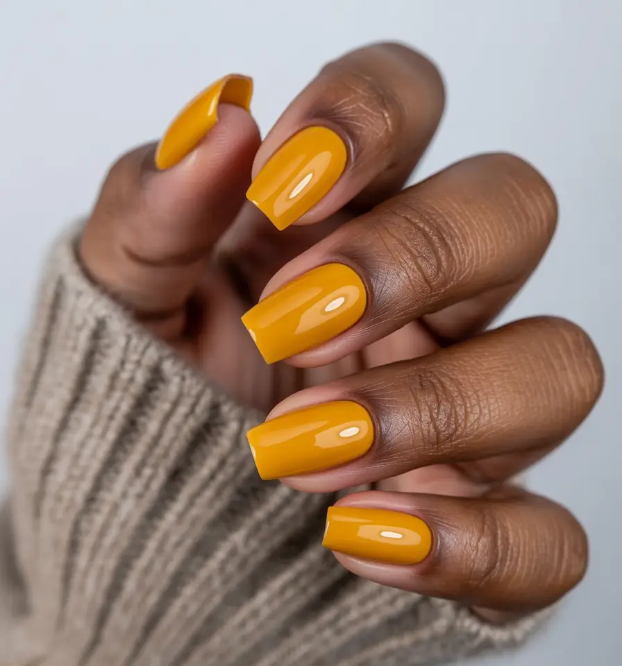 Fall nail colors for dark skin 2025 Mustard Yellow Minimalism
