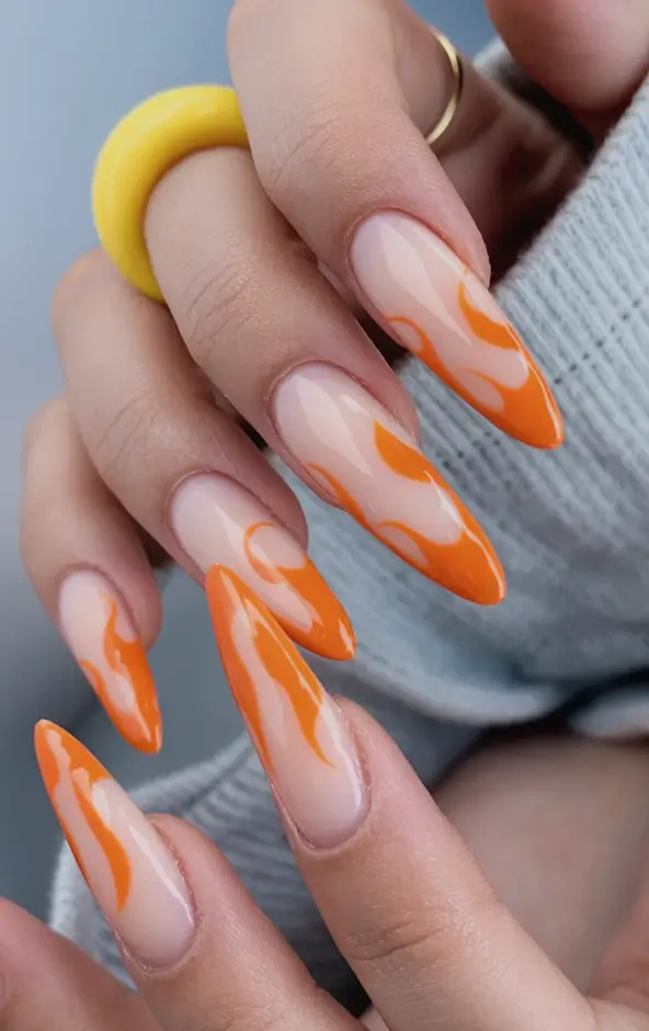 Fall nail colors for fair skin 2025 Fiery Orange Flame Tips