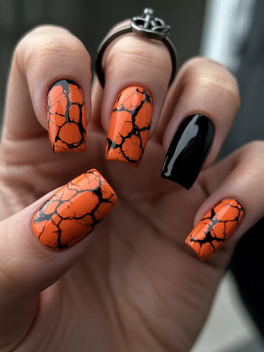 Fall nail colors for fair skin 2025 Cracked Marble Orange