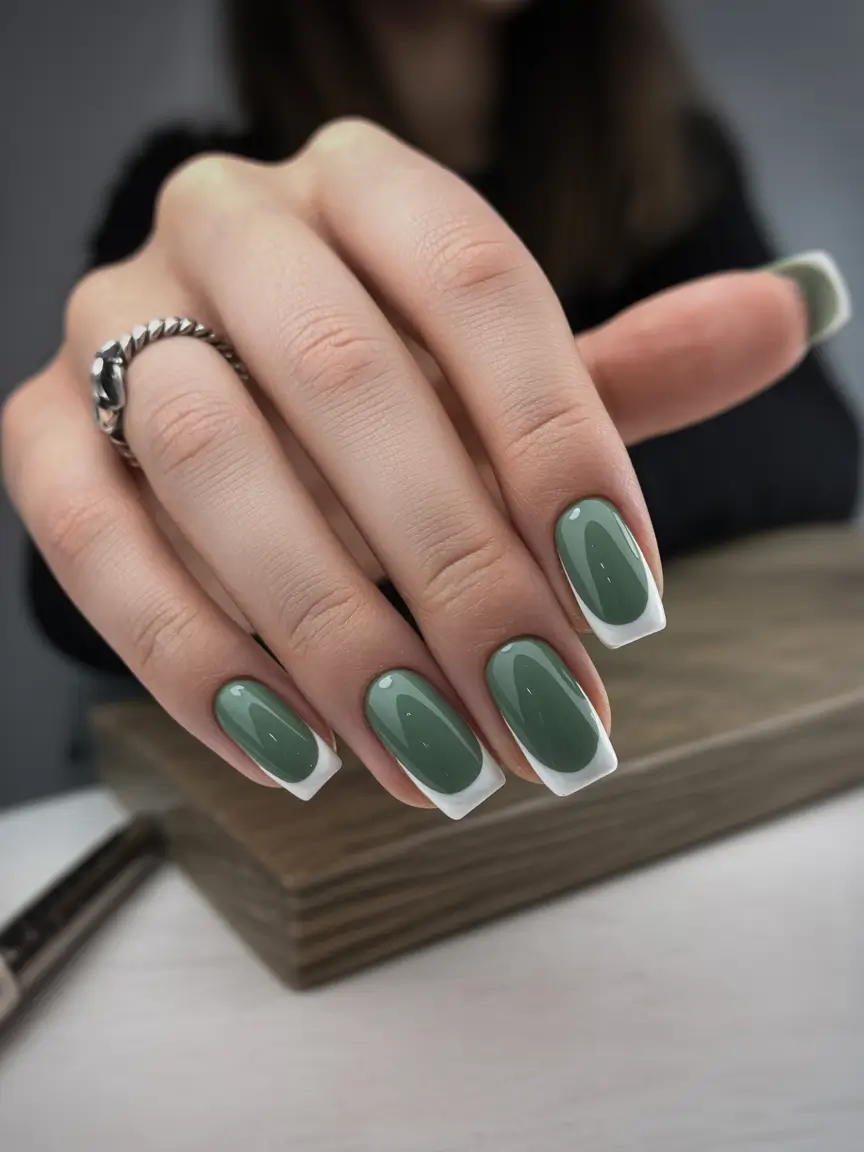 Earthy Sage French for Fair Skin Fall Nails 2025
