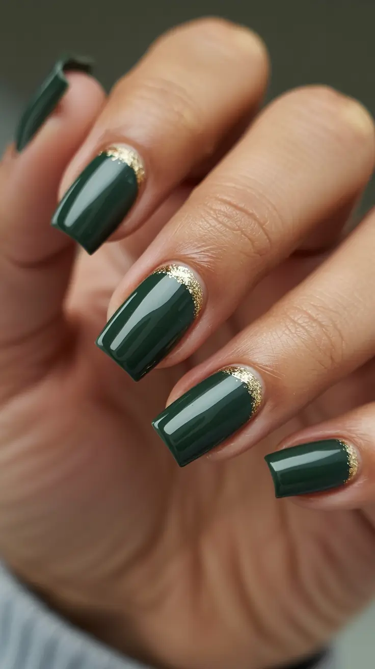 Evergreen Square with Gold Halo: Fall nail colors for medium skin 2025