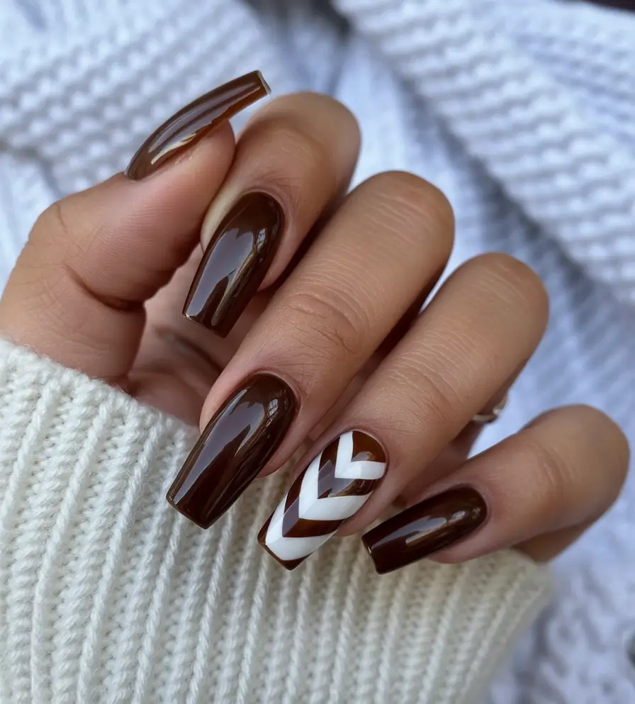 Fall nail colors for medium skin 2025 Glossy Mocha with Braided Accent
