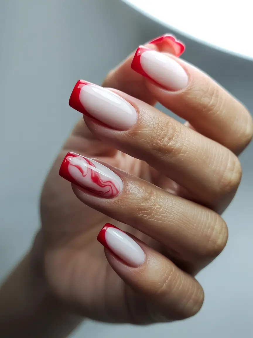 Fall nail colors for medium skin 2025 Classic Red French with a Twist