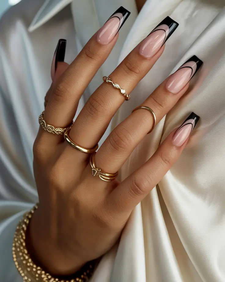 Fall nail colors for medium skin 2025 Chic Black Framed French