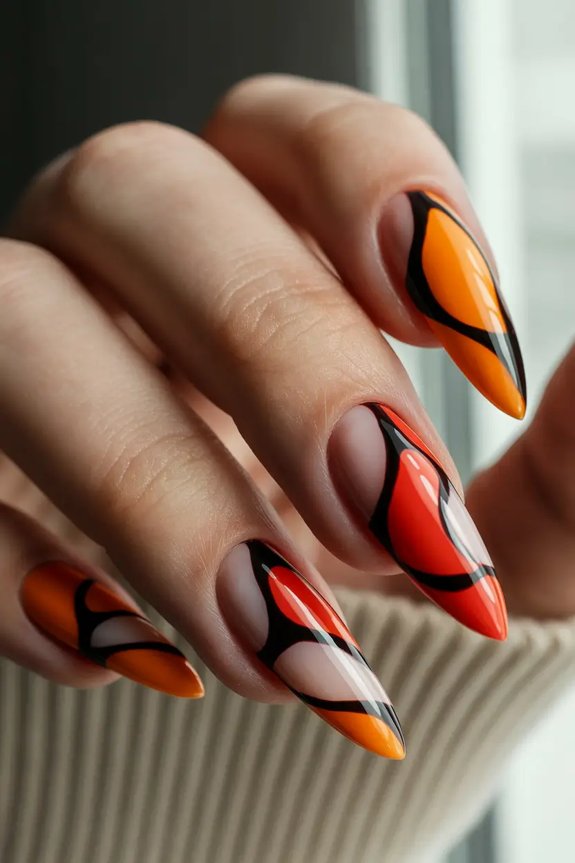 Fall nail colors for medium skin 2025 Fiery Autumn Abstract