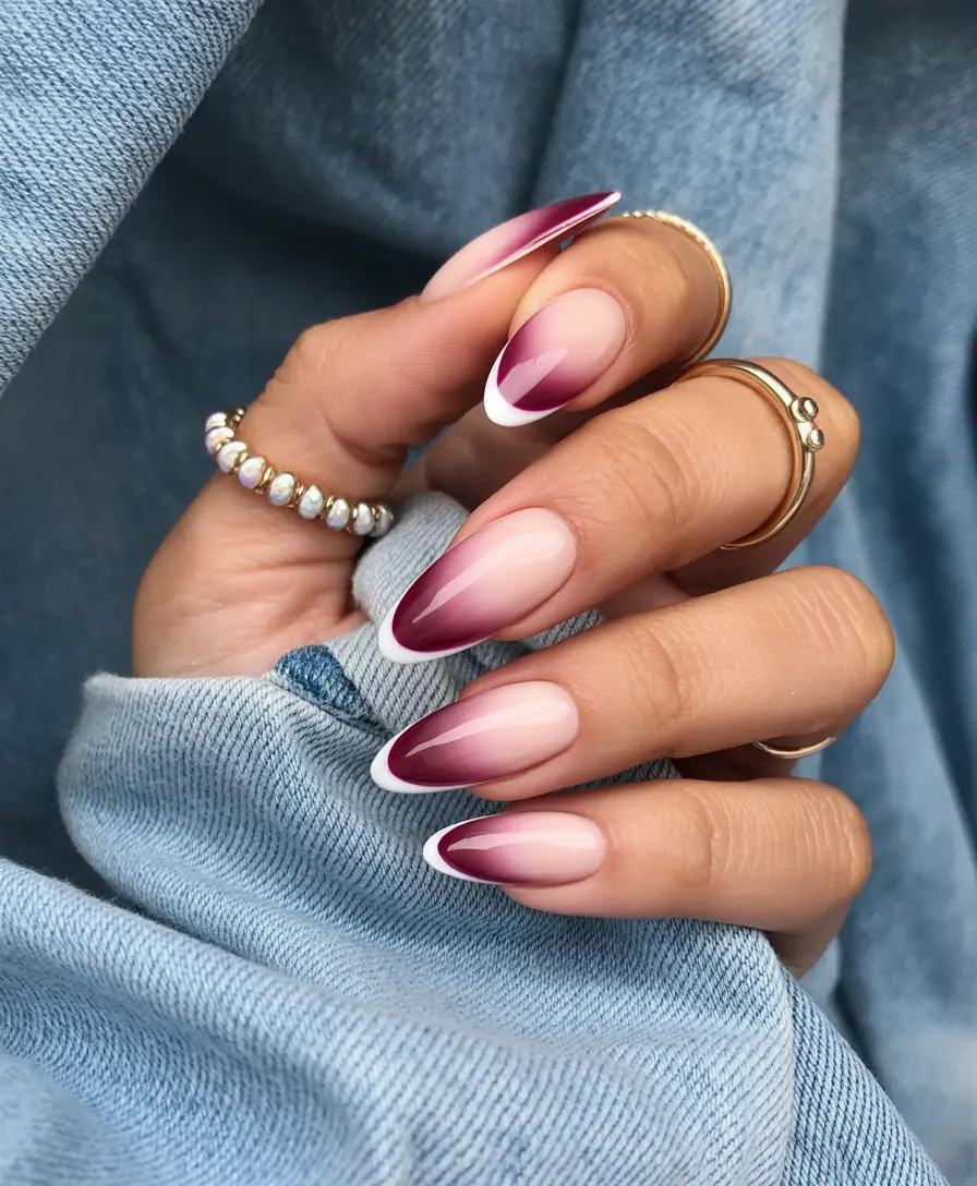 Fall nail colors for medium skin 2025 Berry-Toned French Fade