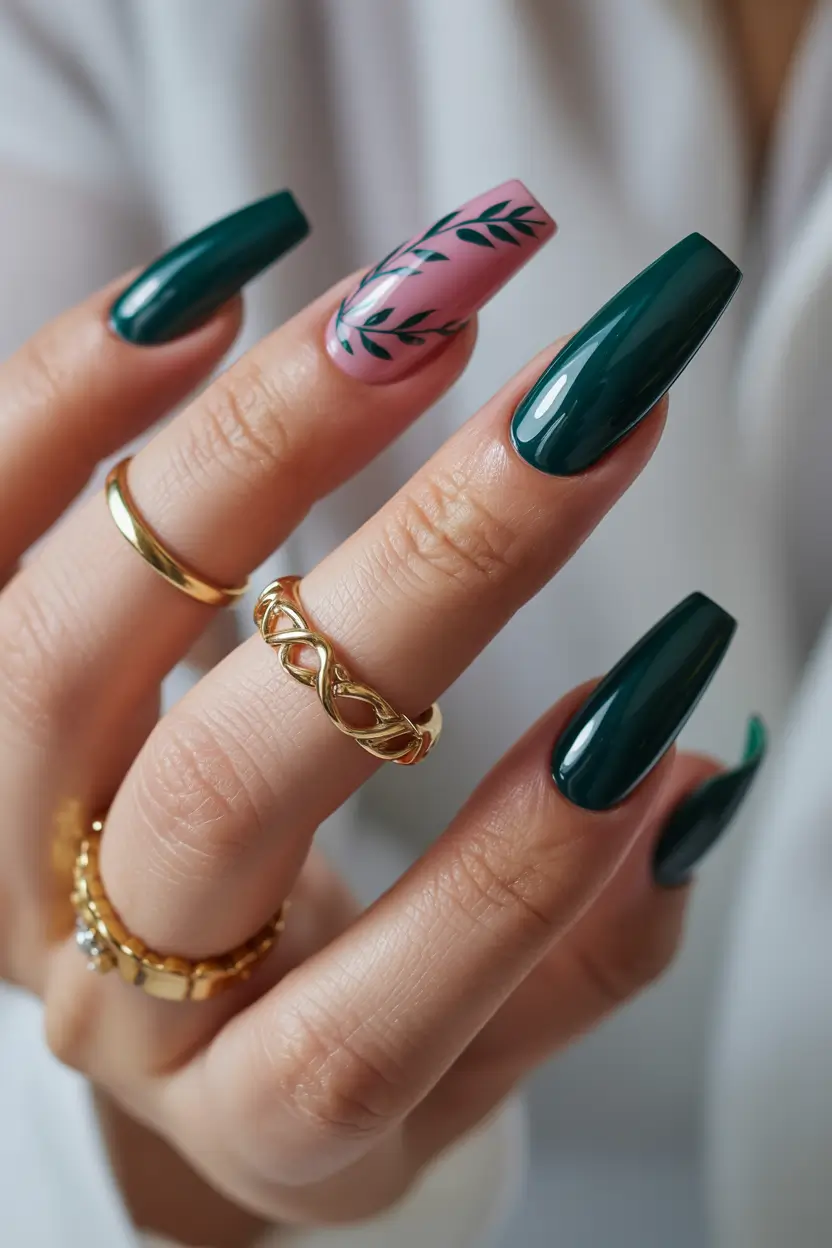 Fall nail colors for medium skin 2025 Emerald Green with Botanical Accent
