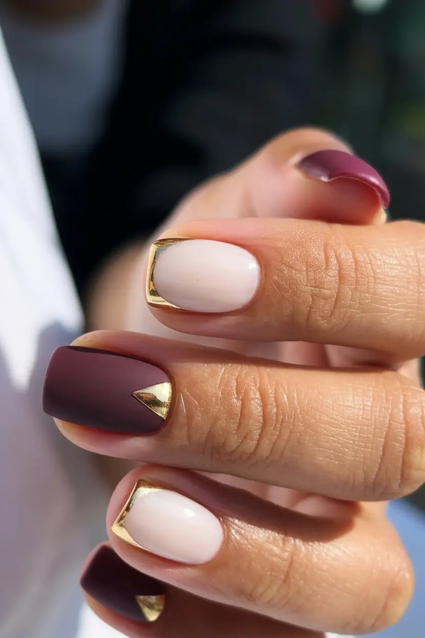 Burgundy and Nude Square with Gold Accents