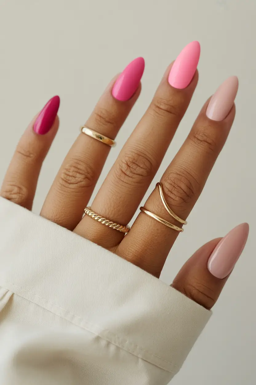 Fall nail colors for medium skin 2025 Pink Ombre Almond Romance