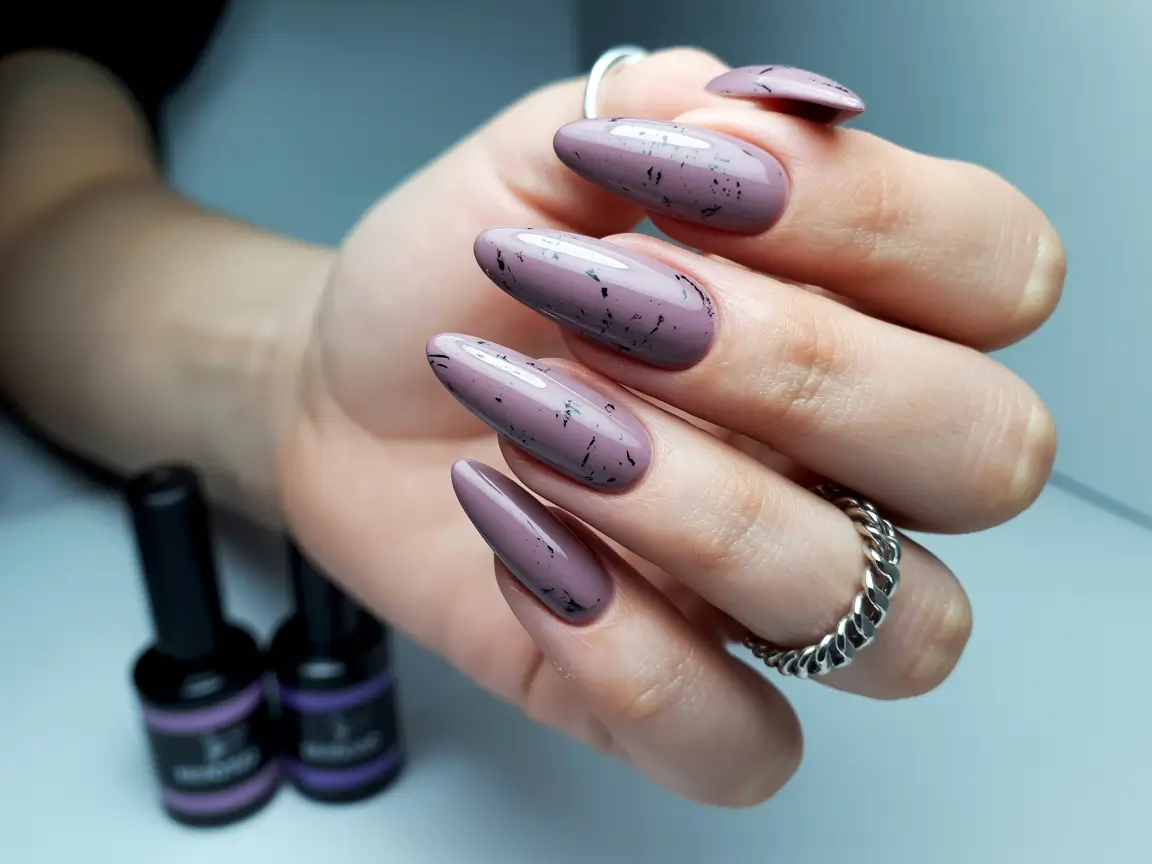 fall nail colors for medium skin 2025 dusty lavender almond speckle