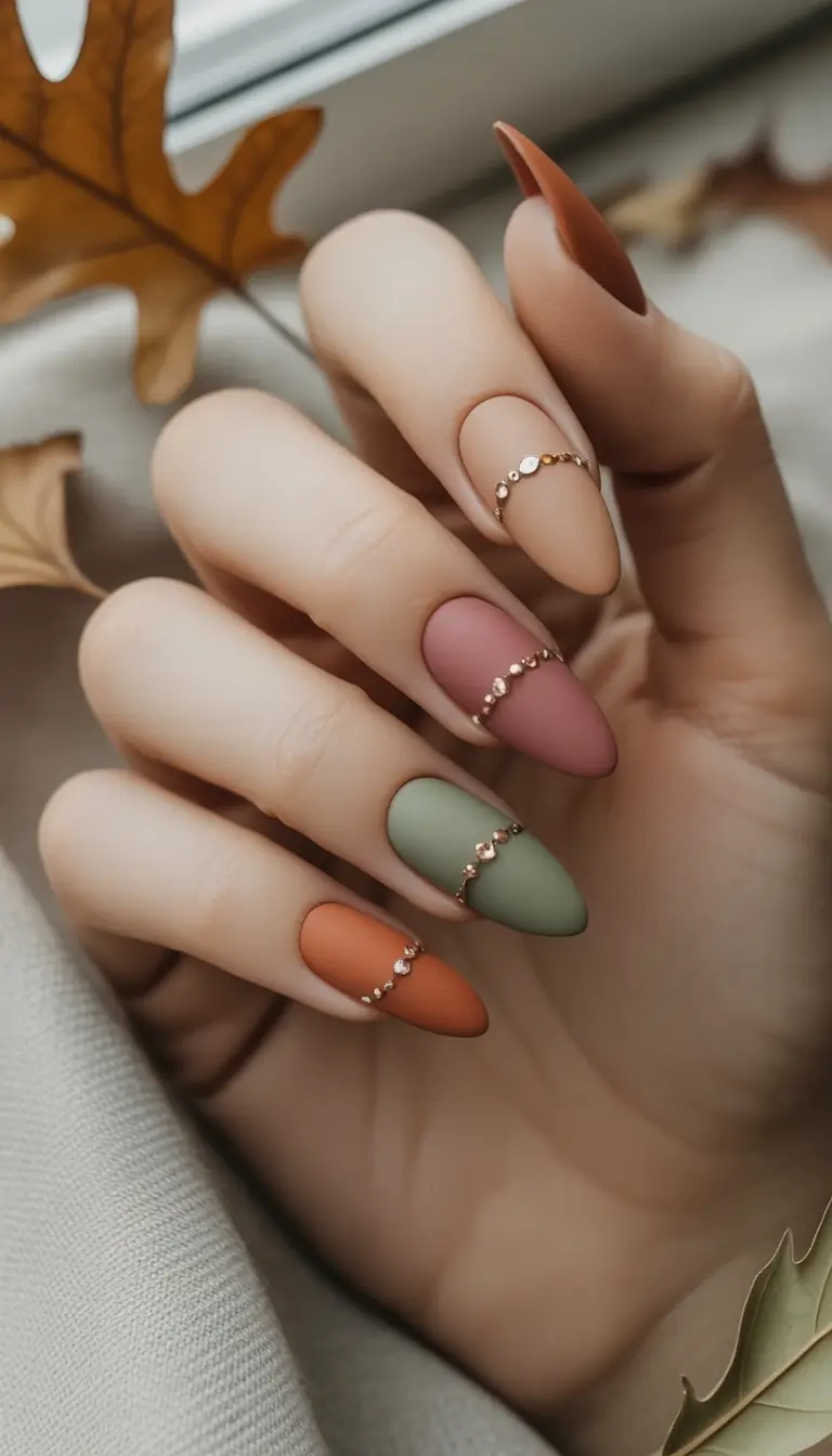 Fall Nail Design Ideas 2025 Matte Jewel Tones with Minimal Gems
