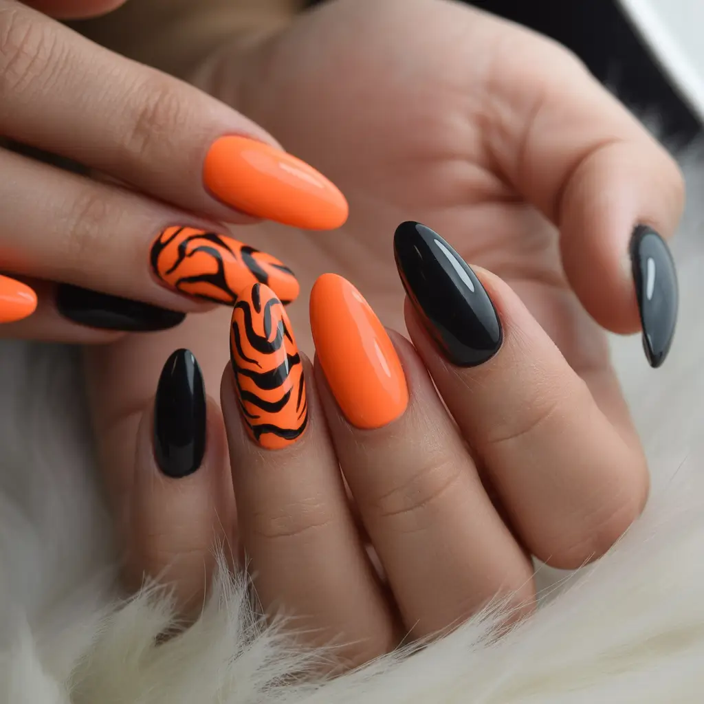 Fall Nail Design Ideas 2025 Halloween Flame Mix