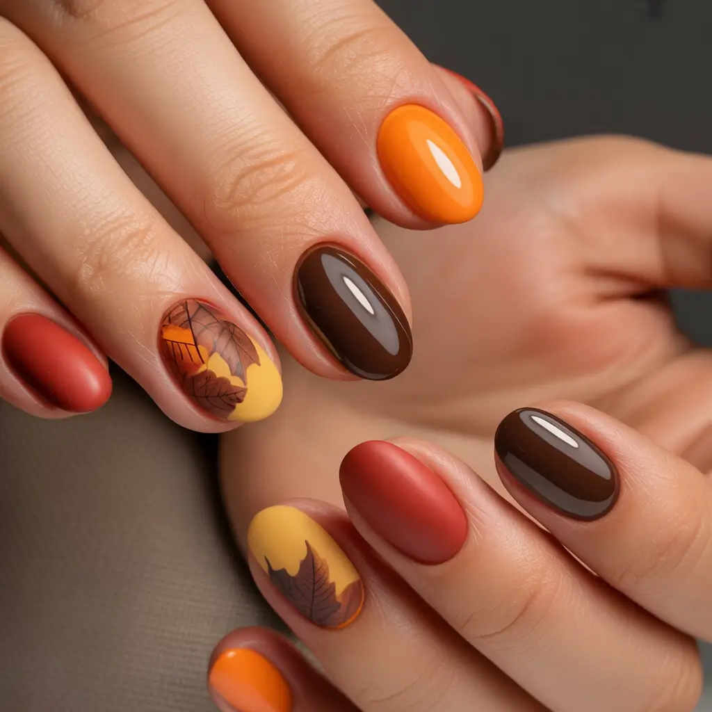 Fall Nail Design Ideas 2025 Golden Autumn Leaves