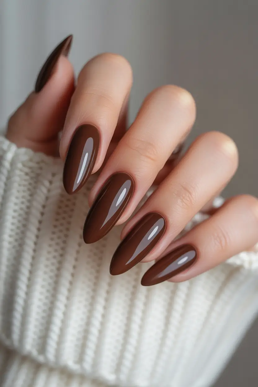 Fall Nail Design Ideas 2025 Deep Chocolate Almond