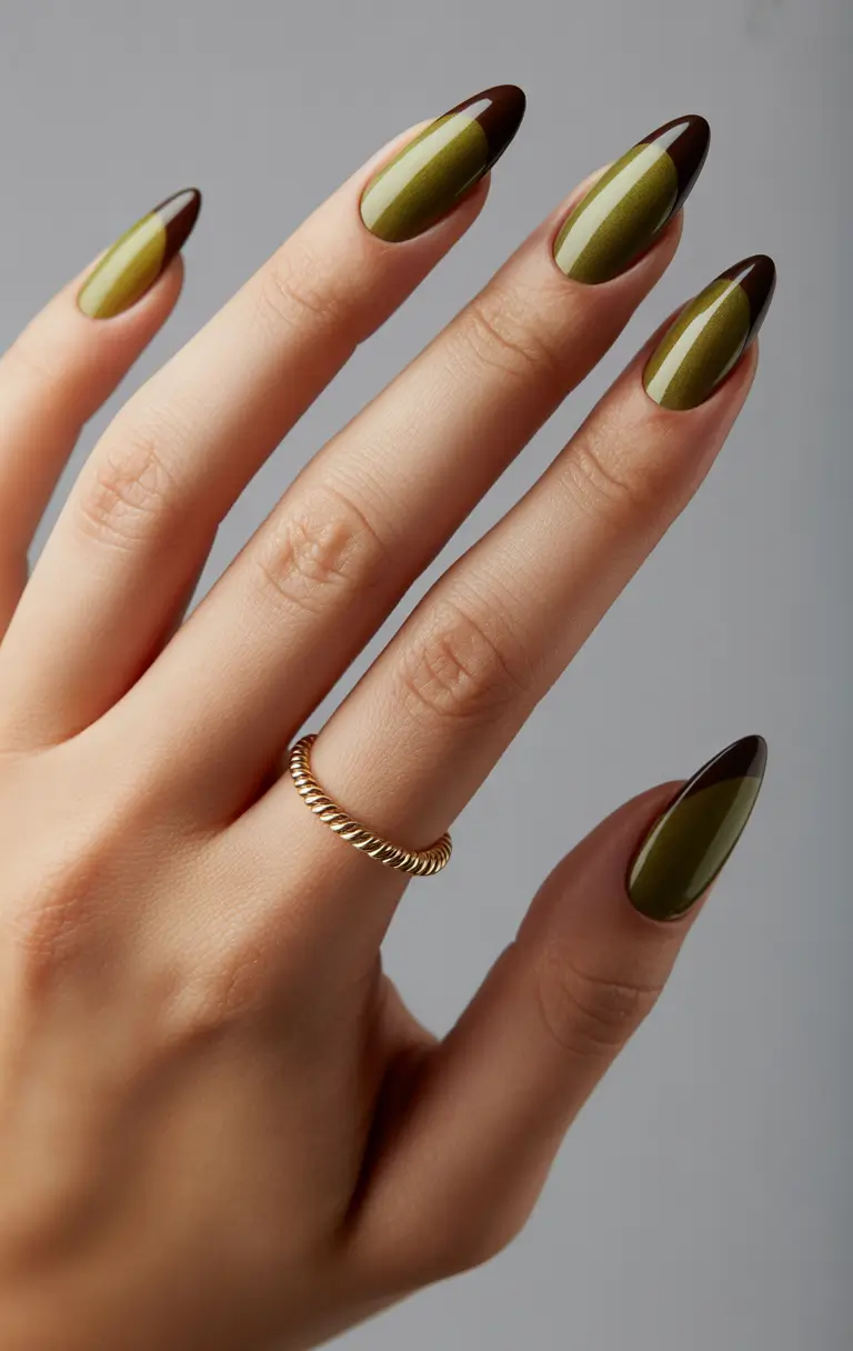 Fall Nail Design Ideas 2025 Olive Green French Twist