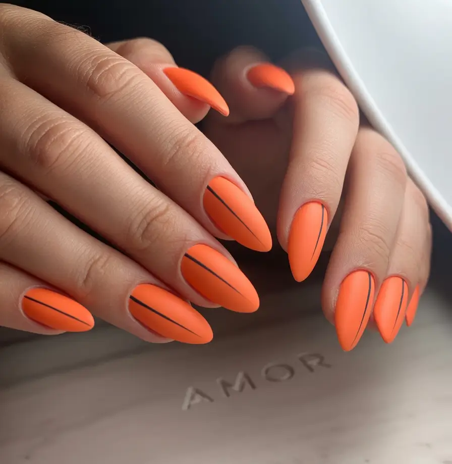 Fall Nail Design Ideas 2025 Bold Matte Orange with Sleek Lines