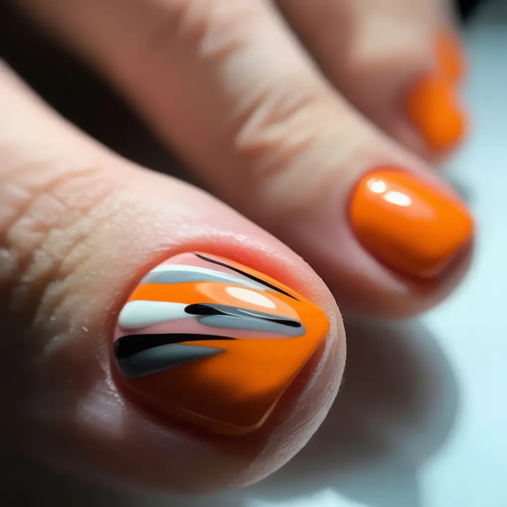Fall Toe Nail Looks for September 2025 Modern orange abstract