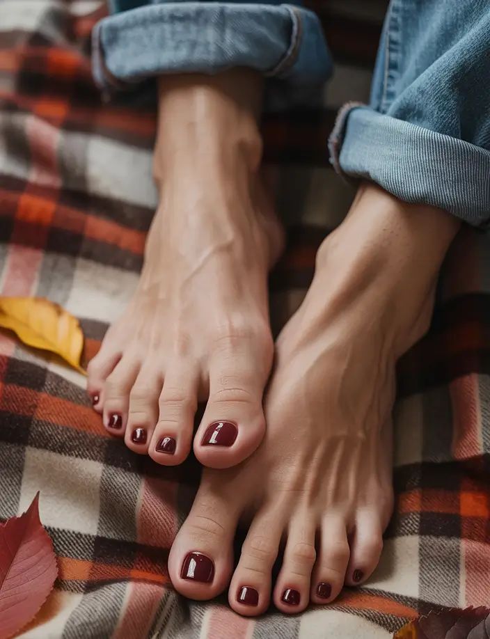 Fall Toe Nail Looks for September 2025 Autumn Picnic Burgundy