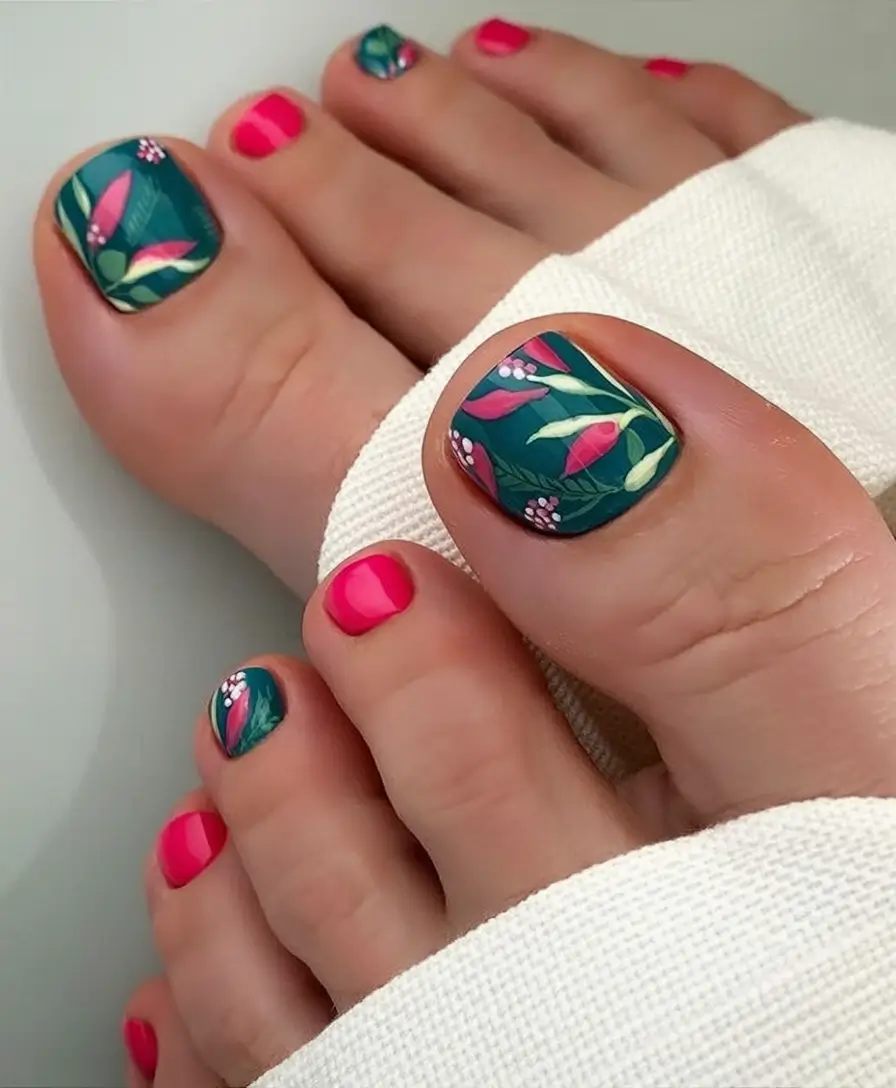 Fall Toe Nail Looks for September 2025 Vivid Floral Contrast