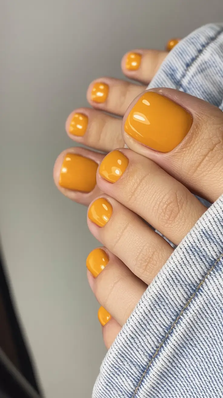 Fall Toe Nail Looks for September 2025 Sunlit marigold gloss