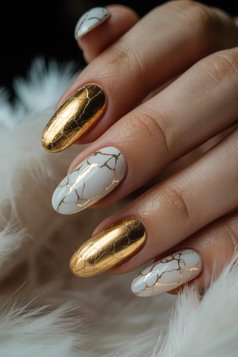 Gold Fall Nails 2025 Ideas Marble Meets Gold