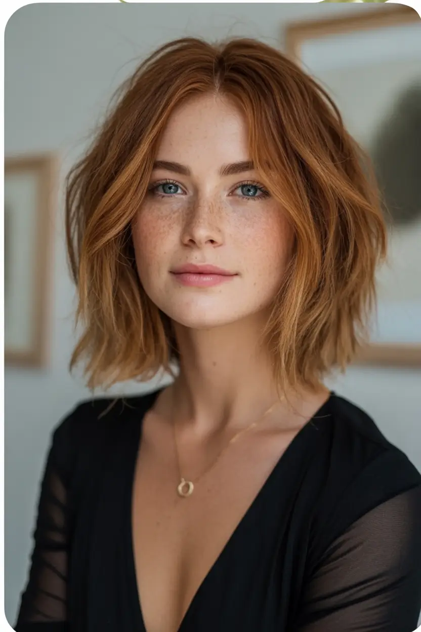 Hair Color Trends for September 2025 Soft Ginger Tousled Bob