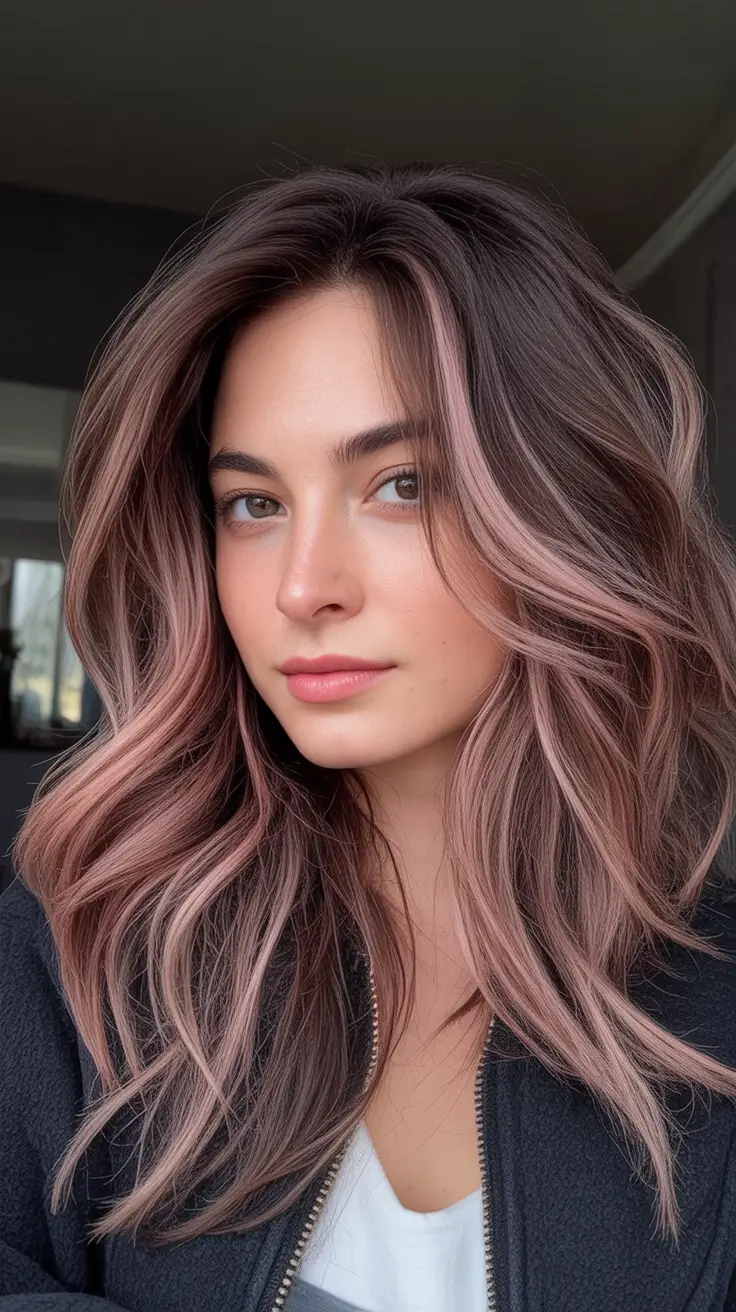 Hair Color Trends for September 2025 Soft Brown with Rose-Tinted Balayage
