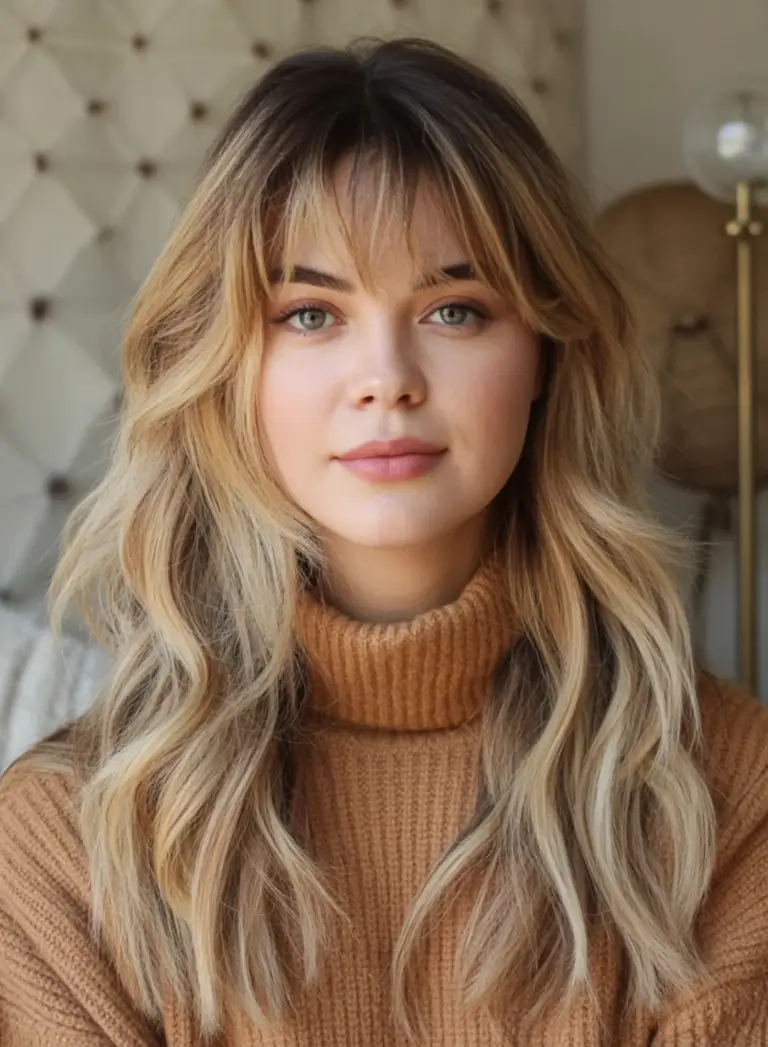Hair Color Trends for September 2025 Textured Blonde with Natural Curtain Fringe