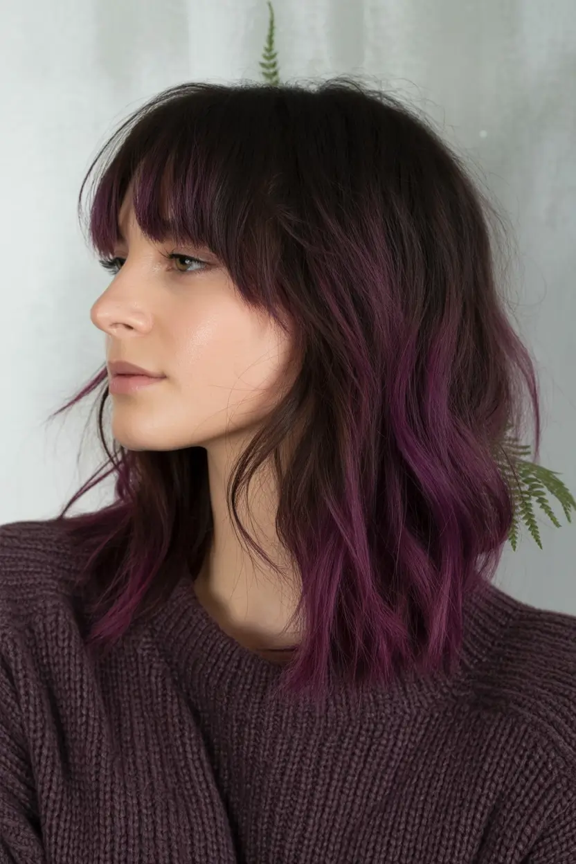 Hair Color Trends for September 2025 Chocolate Brown with Plum Ombre