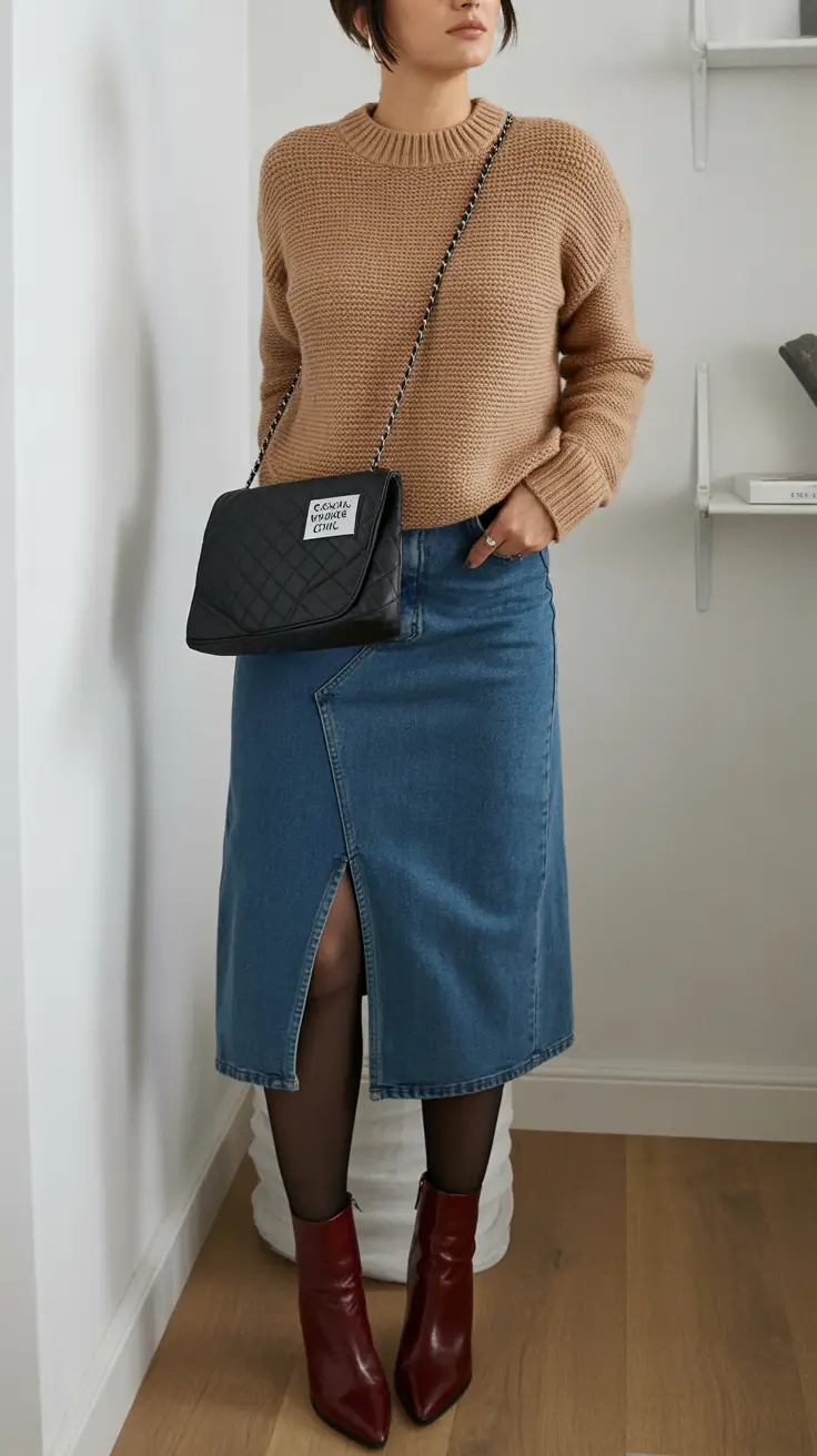 How to Style Jeans This Fall – 2025 outfits Ideas Warm Neutrals with a Denim Skirt