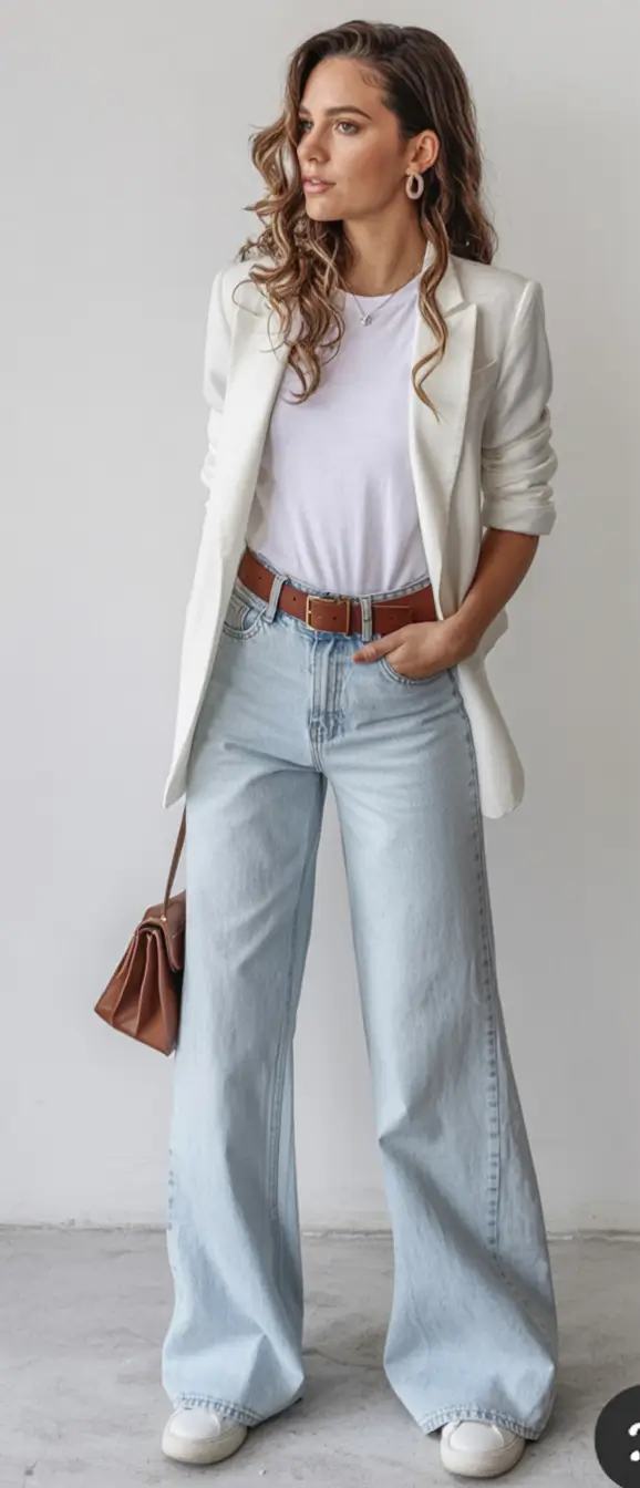 How to Style Jeans This Fall – 2025 outfits Ideas White Blazer and Light Denim Freshness