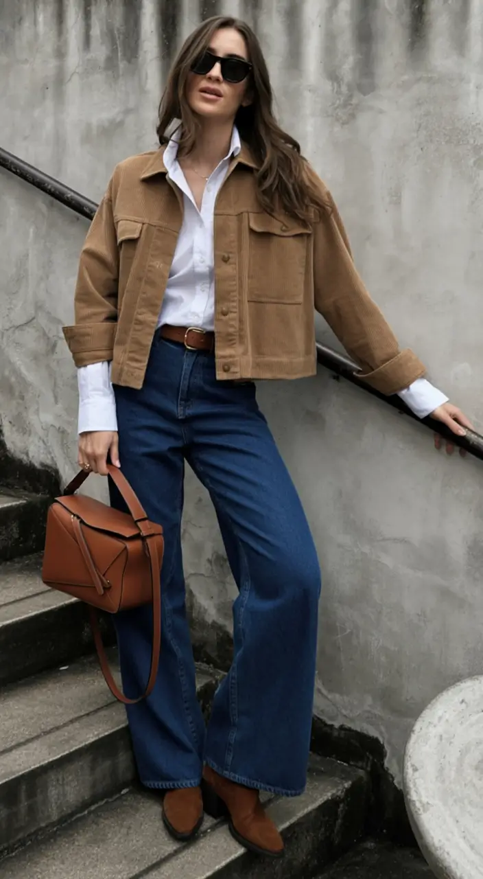 How to Style Jeans This Fall – 2025 outfits Ideas Earthy Corduroy and Dark Denim Layers