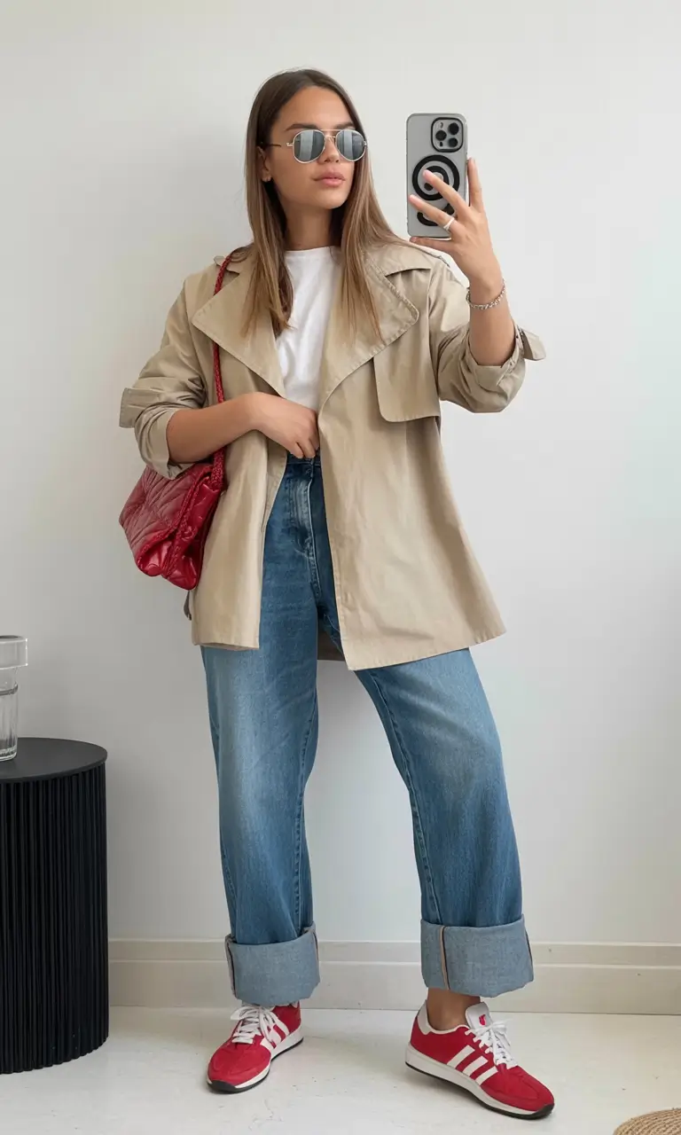 How to Style Jeans This Fall – 2025 outfits Ideas Sporty Chic in Neutrals and Reds