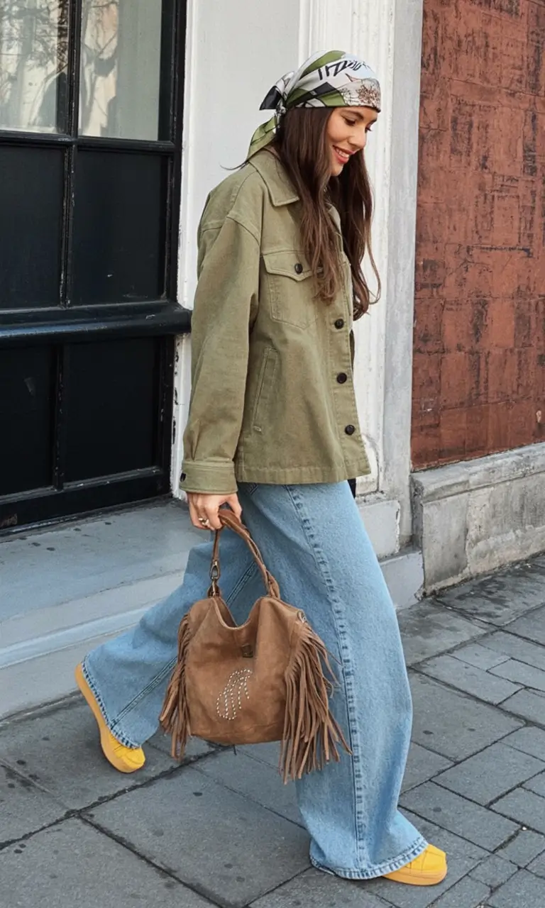How to Style Jeans This Fall – 2025 outfits Ideas Fringed Boho Twist on Wide-Leg Denim