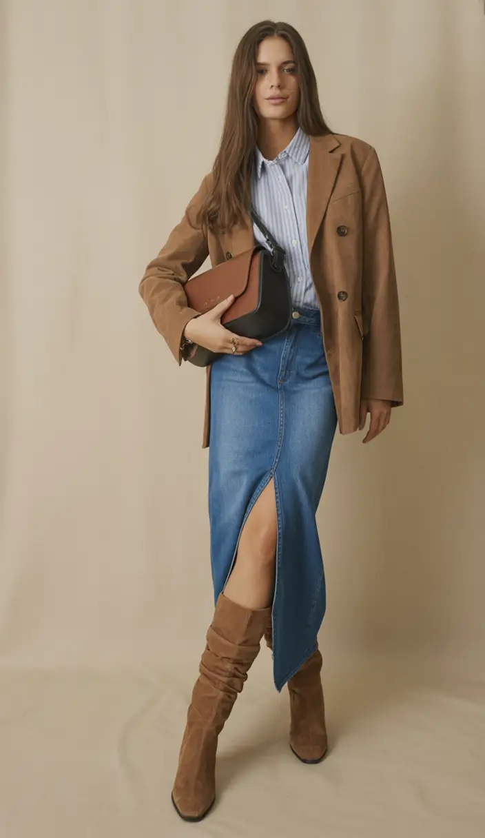 How to Style Jeans This Fall – 2025 outfits Ideas Classic Denim Skirt with Autumn Layers