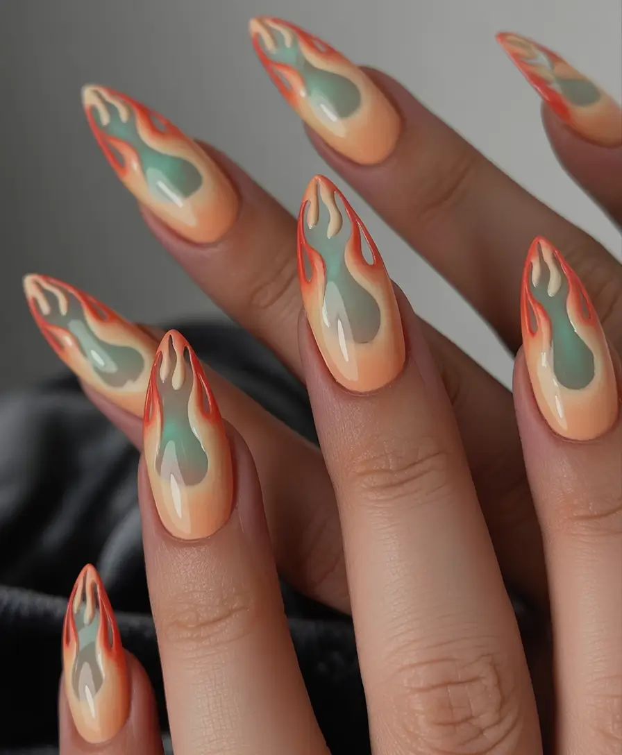 long fall nails trends 2025 Abstract Flame Energy