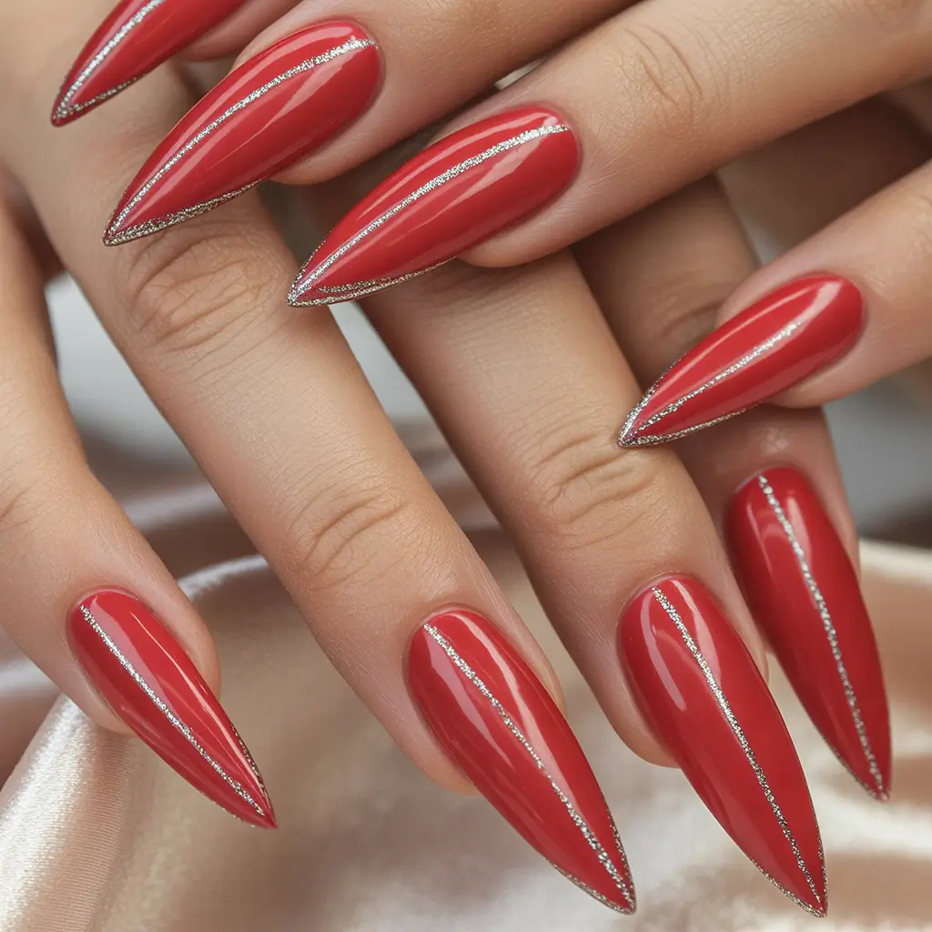 long fall nails trends 2025 Red Precision Lines